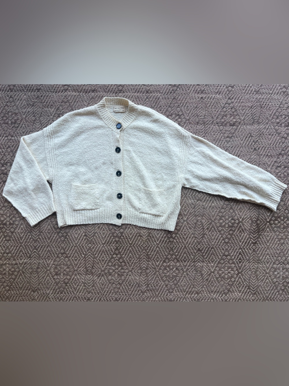Free People We The Free Cardigan S Ivory Boucle Oversized Boxy Button Sweater